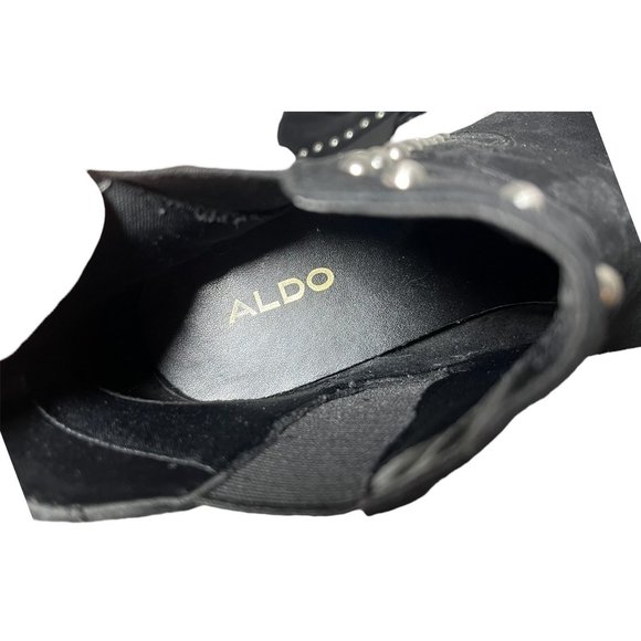 Aldo Shoes Ankle High Heels Black Suede Studded Womens Shoes 8 38.5 Platforms - Picture 10 of 11